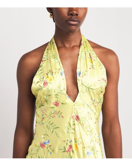 Rixo Metallic Satin Floral Dune Maxi Dress