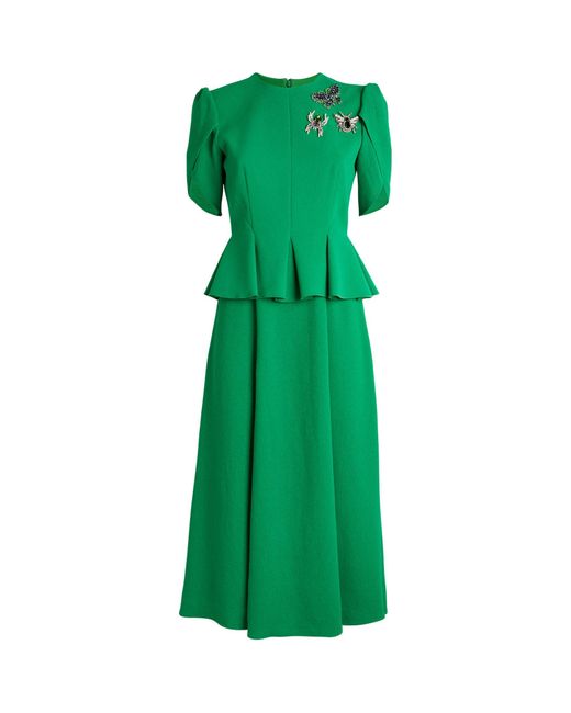 Erdem Green Embellished Peplum Midi Dress