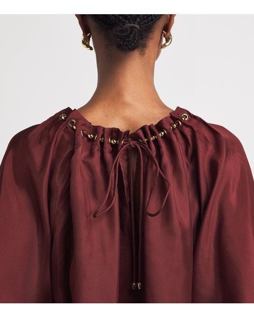 Zimmermann Red Silk Beaded Aster Blouse