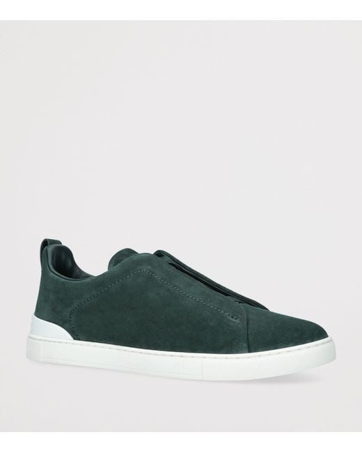 Zegna Green Suede Triple Stitch Sneakers for men