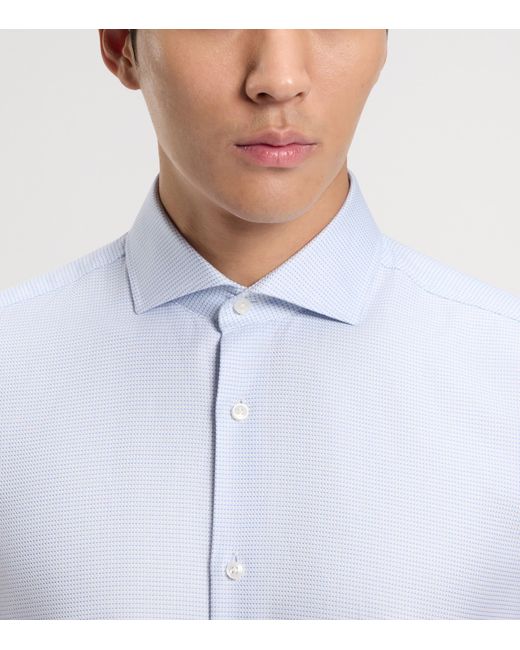 Boss White Cotton Geometric Slim-Fit Shirt for men