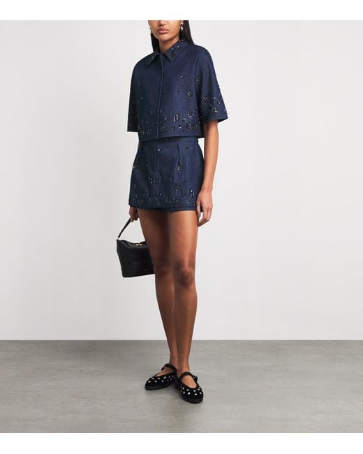 Maje Blue Denim Embellished Cropped Shirt