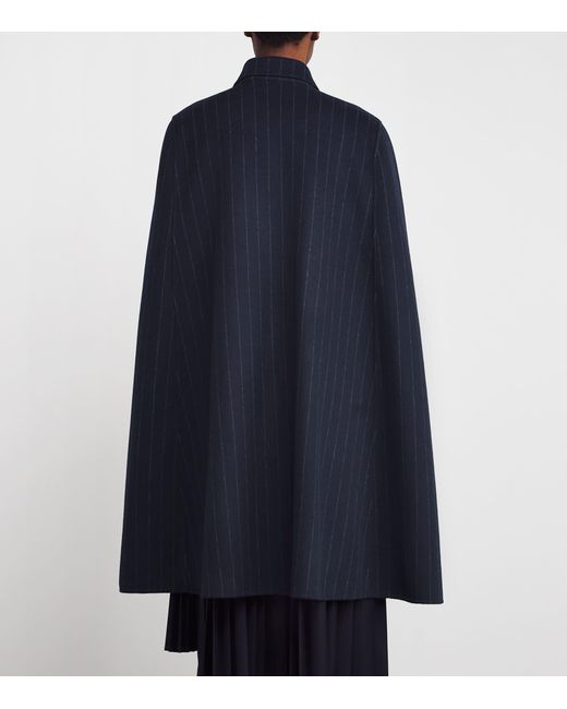 Wolk Morais Blue Cashmere Pinstripe Tie-Waist Cape Coat
