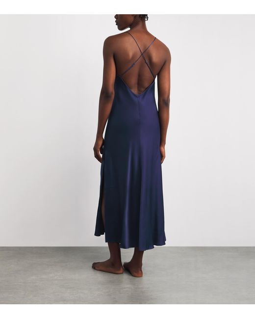 Bocan Blue Satin Lace-Trim Sonya Slip Dress