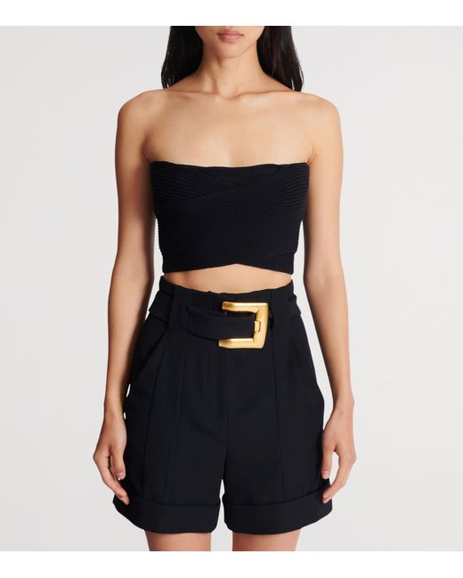 Balmain Black Rib-Knit Bandeau Top