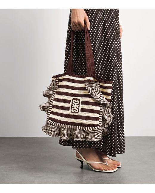 Sandro White Crochet Stripe Tote Bag