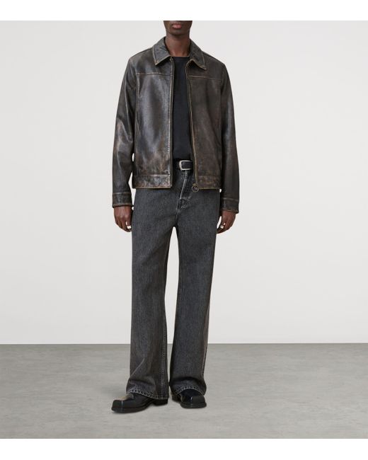 AllSaints Black Allsaints Alkan Collared Zip Up Two Tone Leather Jacket for men
