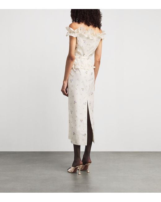 Alessandra Rich White Off-The-Shoulder Floral Midi Dress