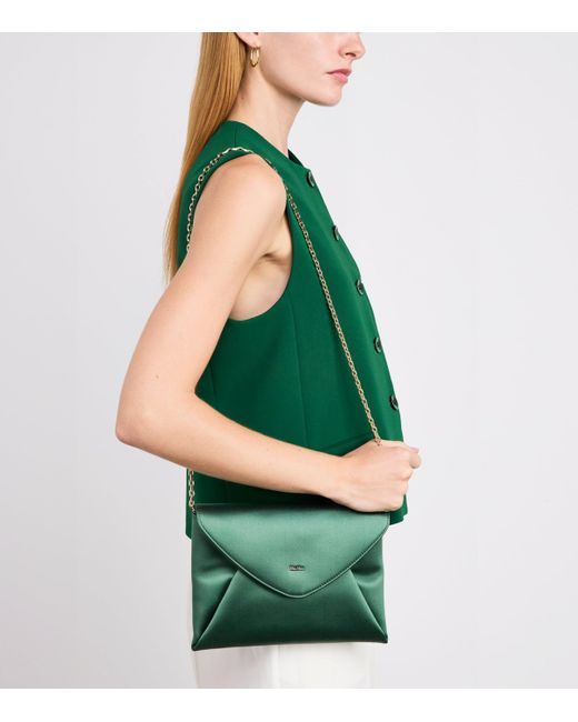 Max Mara Green Satin Envelope Clutch Bag