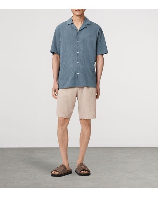 AllSaints Blue Cotton Robson Short-Sleeve Shirt for men