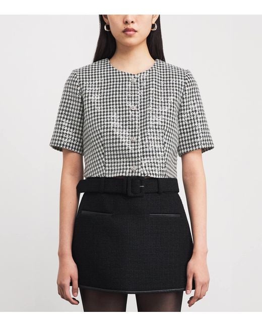 Sandro White Tweed Houndstooth Sequin Jacket