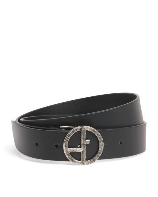 Giorgio Armani Black Leather Grooved Buckle Belt for men