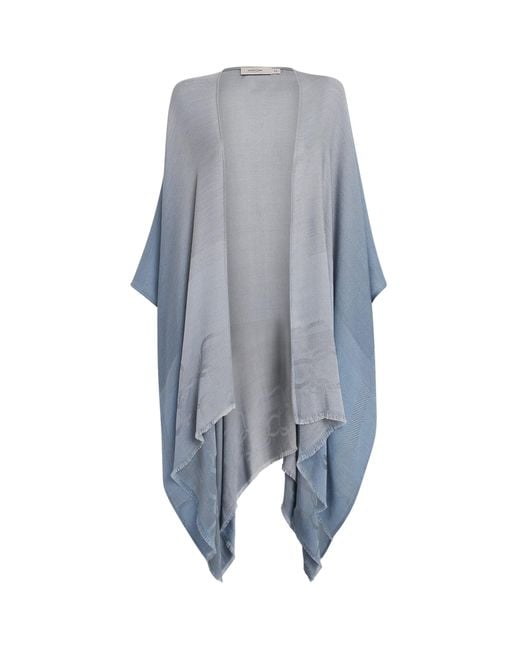 Agnona Blue Cashmere-Silk Cape Poncho