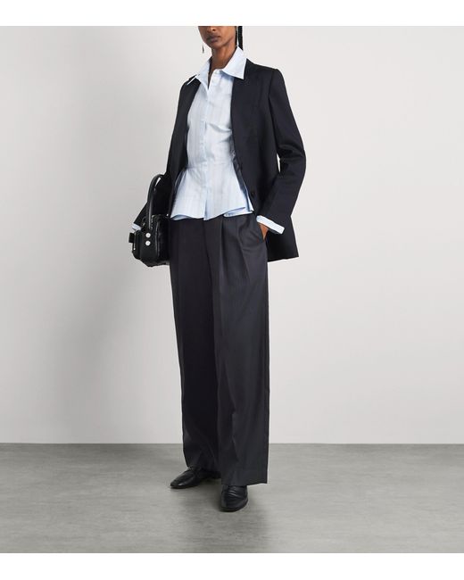 Sandro Blue Wool Stripe Pleated Trousers