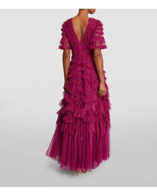 Needle & Thread Purple Tulle Ruffled Phoenix Gown