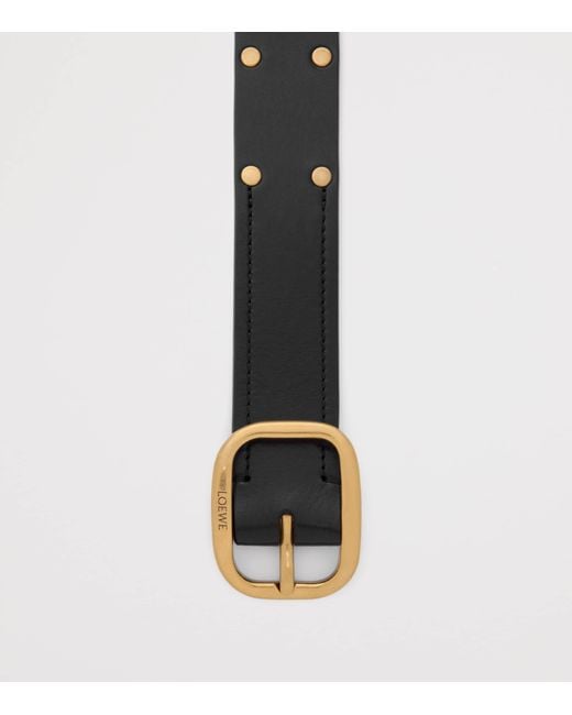 Loewe Black Leather Studded Rounded-Rectangle Belt