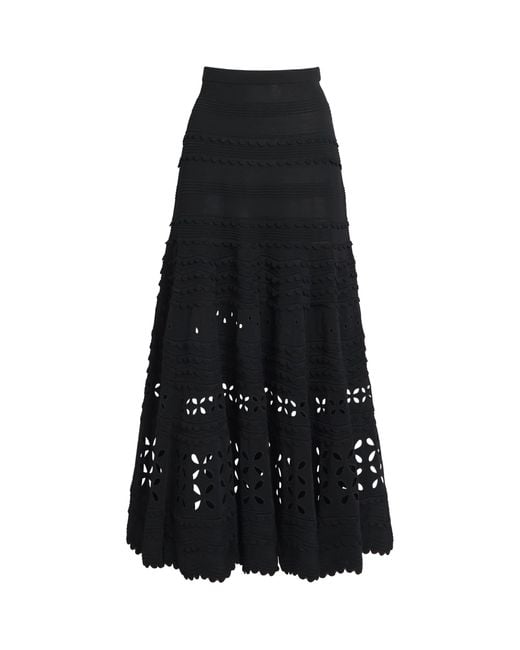 Ulla Johnson Black Eyelet-Knit Annisa Midi Skirt