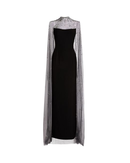 Jenny Packham Black Embellished-cape Pearle Gown