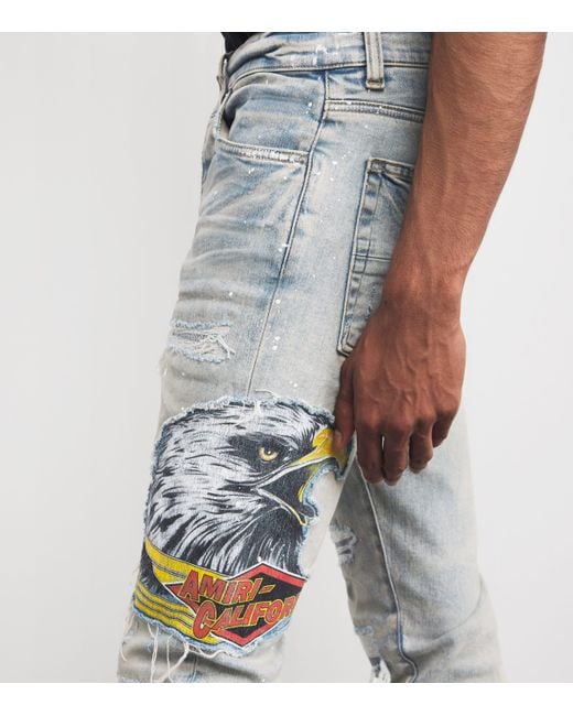 Amiri Blue Distressed Cement Thrasher Skinny Jeans for men