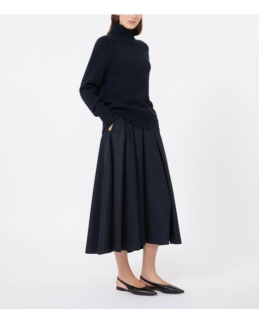 Max Mara Blue Virgin Wool Midi Skirt