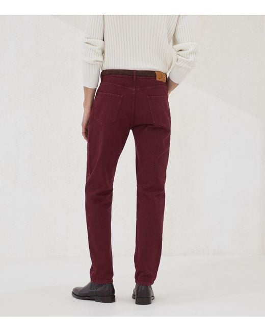 Brunello Cucinelli Red Dyed Denim Trousers for men