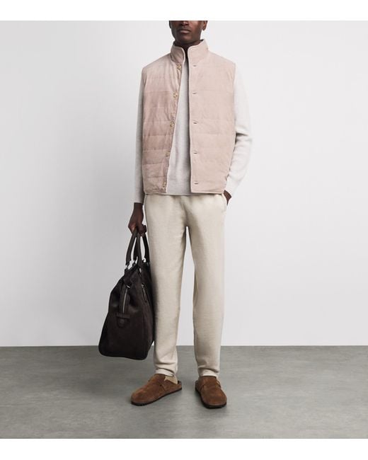 N.Peal Cashmere Brown Reversible Organic Cashmere-Suede Gilet for men