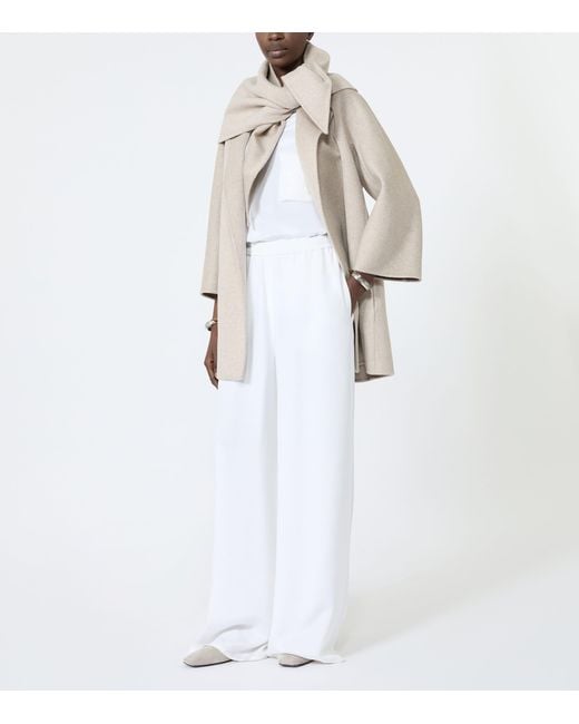 Max Mara White Cashmere Stole-Detail Wrap Coat