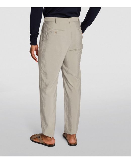 Giorgio Armani Gray Silk-Blend Twill Trousers for men