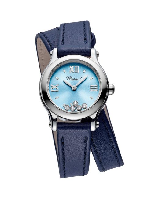 Chopard Blue Lucent Steel And Diamond Happy Sport Watch 25mm