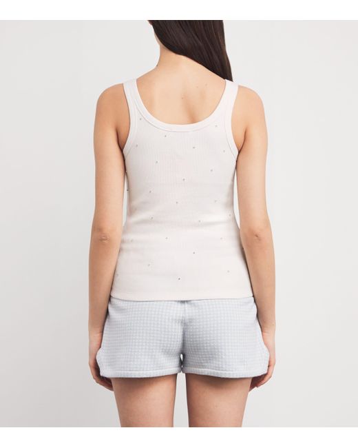 Sandro White Stretch-Cotton Diamanté Tank Top