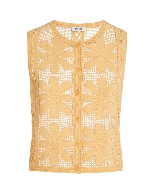 Sandro Natural Crochet Sleeveless Cardigan