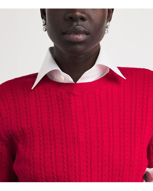 Maje Red Cotton-Blend Cable Knit Sweater