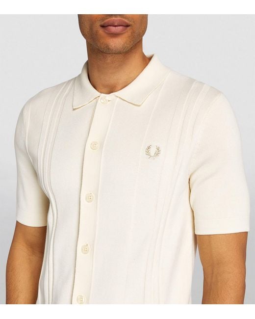 Fred Perry White Knitted Striped Polo Shirt for men
