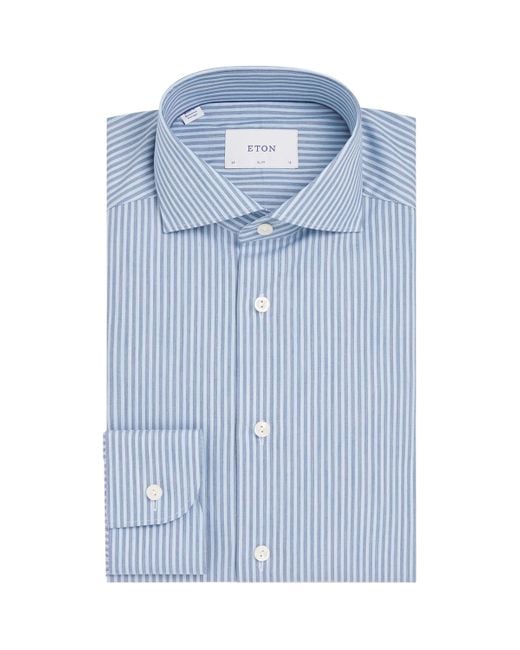 Eton of Sweden Blue Cotton Twill Stripe Slim Shirt for men