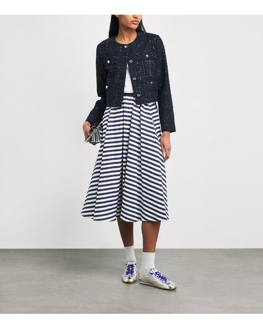 Maje Blue Pleated Stripe Midi Skirt