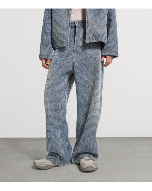 Balenciaga Blue Embroidered Logo Baggy-Fit Jeans for men
