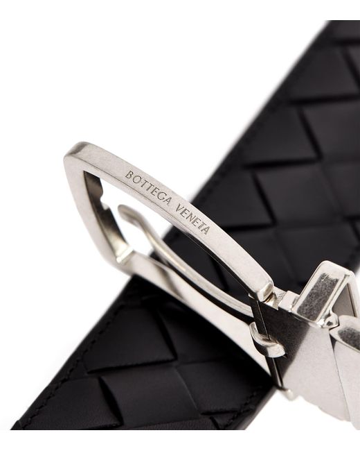 Bottega Veneta Black Leather Intrecciato Belt for men
