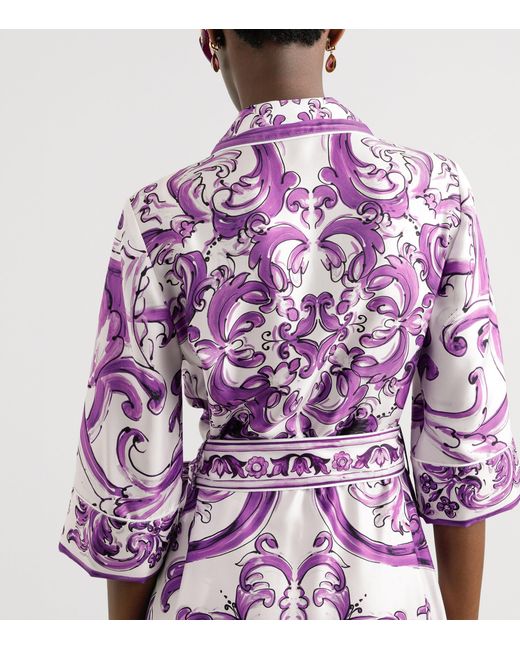 Dolce & Gabbana Purple Silk Majolica Print Maxi Dress