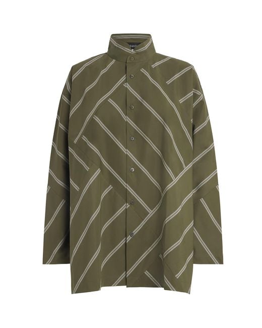 Eskandar Green Slim Double Stand-Collar Shirt