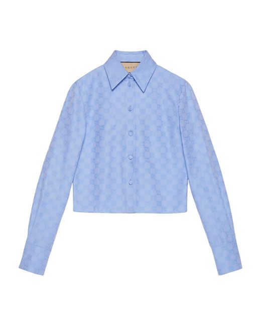 Gucci Blue Oxford Cotton Gg Supreme Shirt