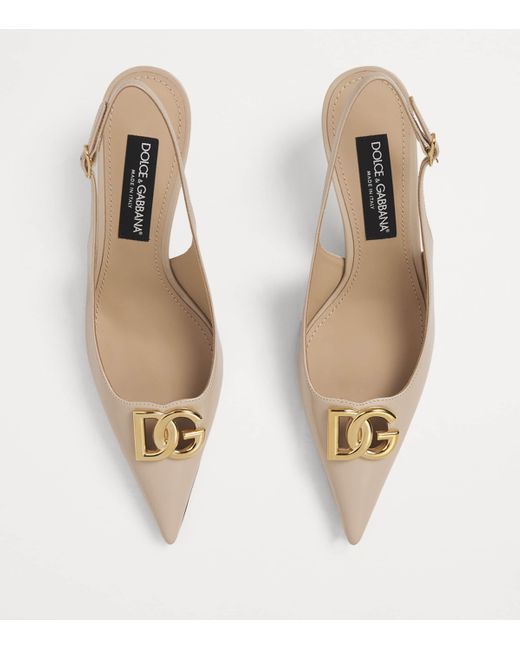 Dolce & Gabbana Metallic Patent Leather Logo Slingback Pumps 60