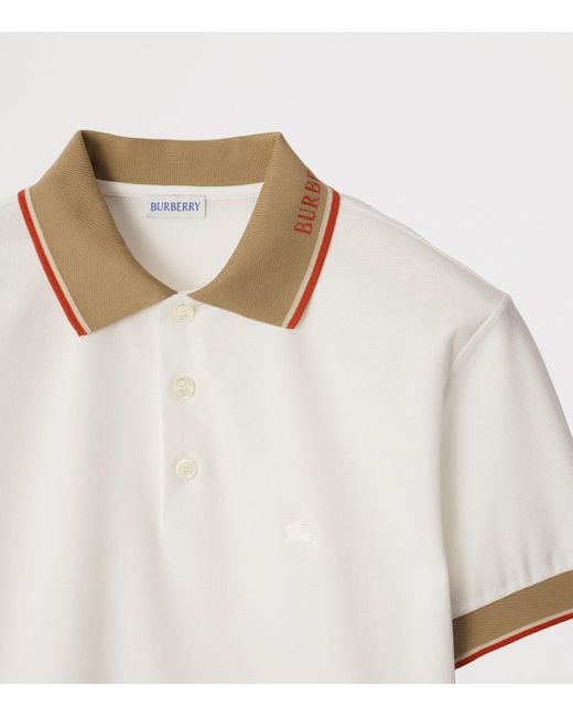Burberry White Logo Collar Cotton Polo Shirt for men