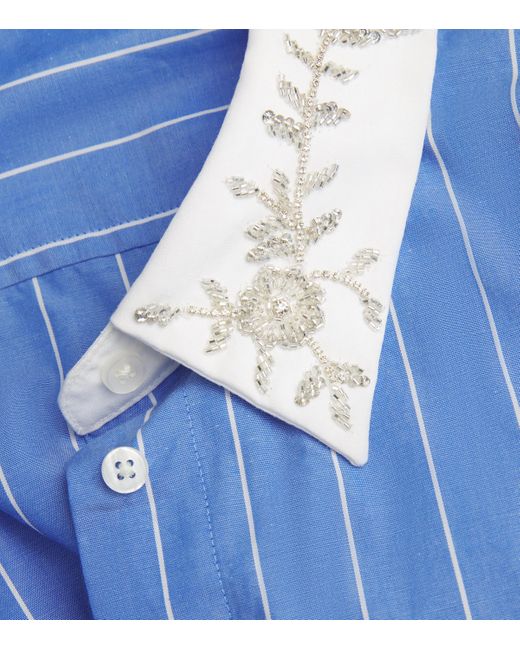 Sandro Blue Cotton Beaded Cropped Shirt