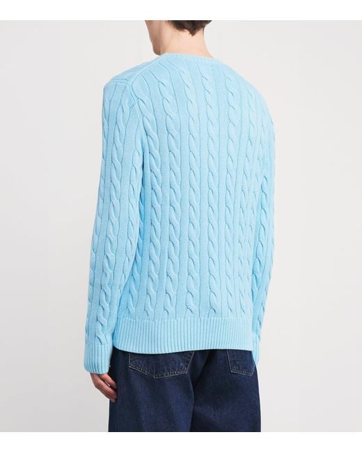 Polo Ralph Lauren Blue Cotton Cable-Knit Polo Pony Sweater for men