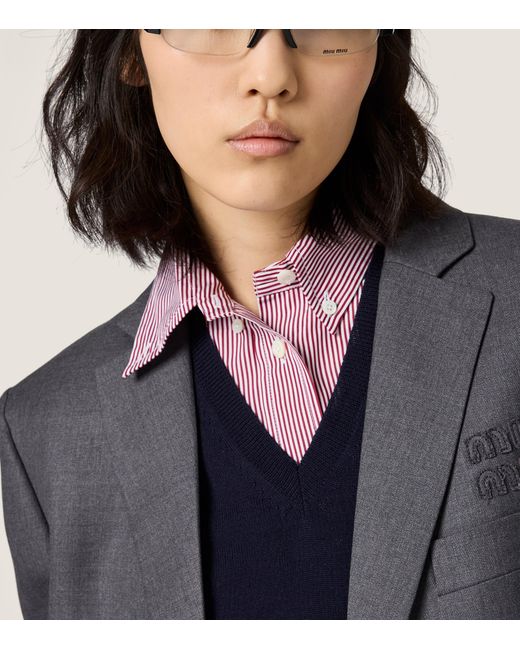 Miu Miu Gray Wool Shirt Sleeve-Detail Blazer