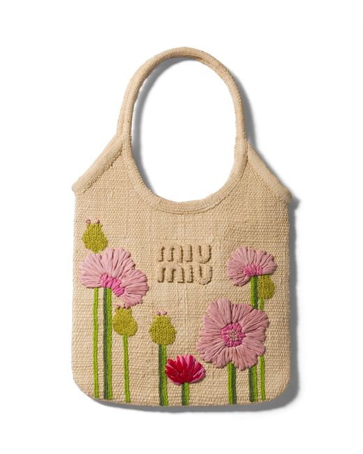 Miu Miu White Raffia Ivy Tote Bag