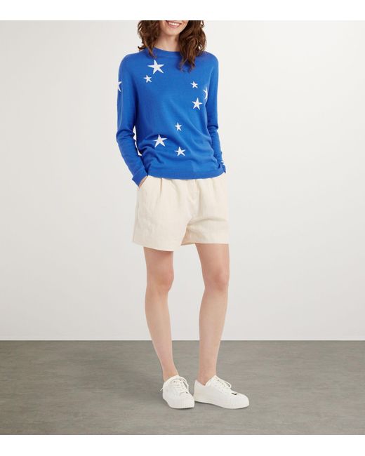 Chinti & Parker Blue Cotton Star Pattern Sweater