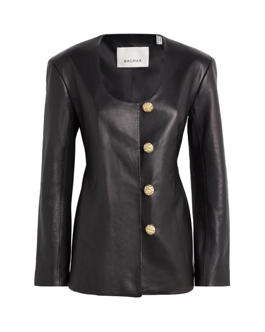 House of Dagmar Black Lambskin Collarless Blazer