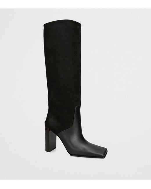 Alaïa Black Leather Suede-Trim Knee-High Boots 90