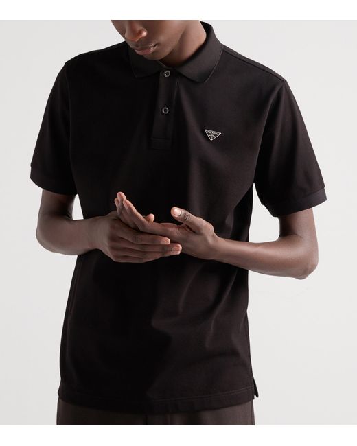 Prada Black Cotton Piqué Polo Shirt for men
